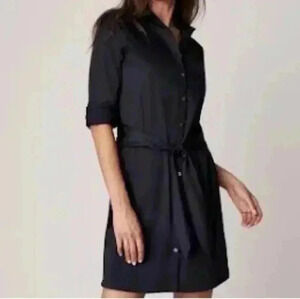 Untuckit For Her Angelina All Black Professional Shirt Midi Dress Long Sleeve